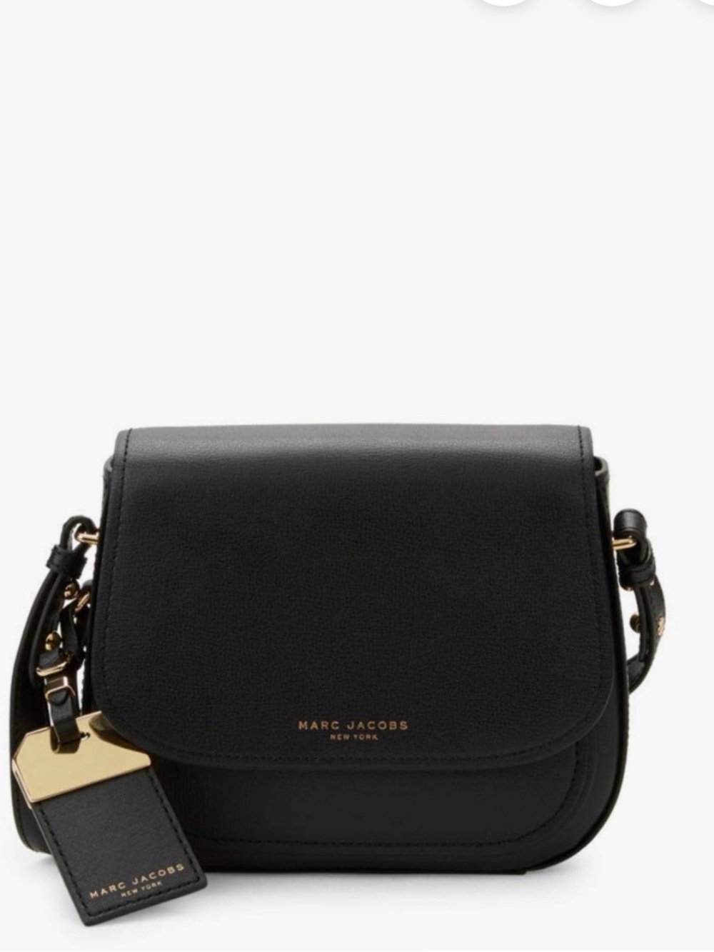 Marc Jacobs Black Leather Saddle Crossbody with Gold Hardware